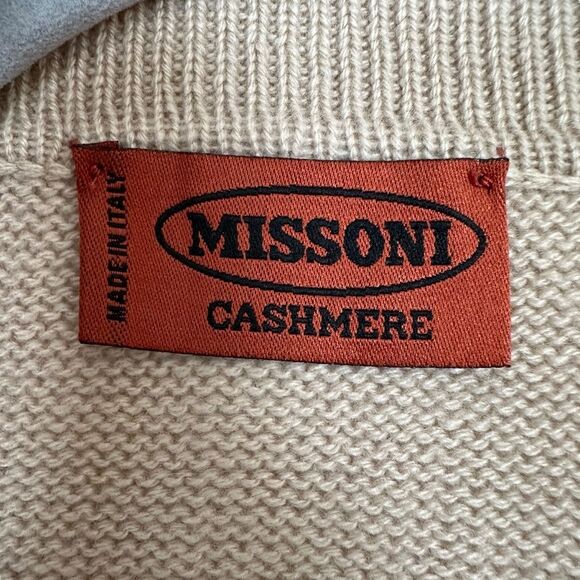 Missoni Men’s Cashmere Chevron Zig Zag Zip Cardigan Sweater Tan Size 54 XXL - Picture 5 of 12
